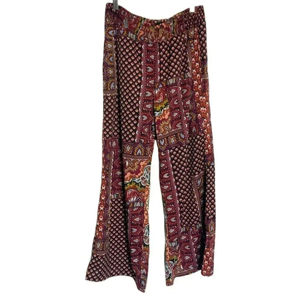 Fashion Fuse‎ L Pants Patchwork multicolor Boho hippie wide leg pull on